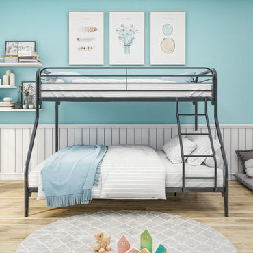 Heavy Duty Twin Over Full Bunk Bed Metal Frame with Guardrails and Storage Easy Assembly No Box Spring Needed