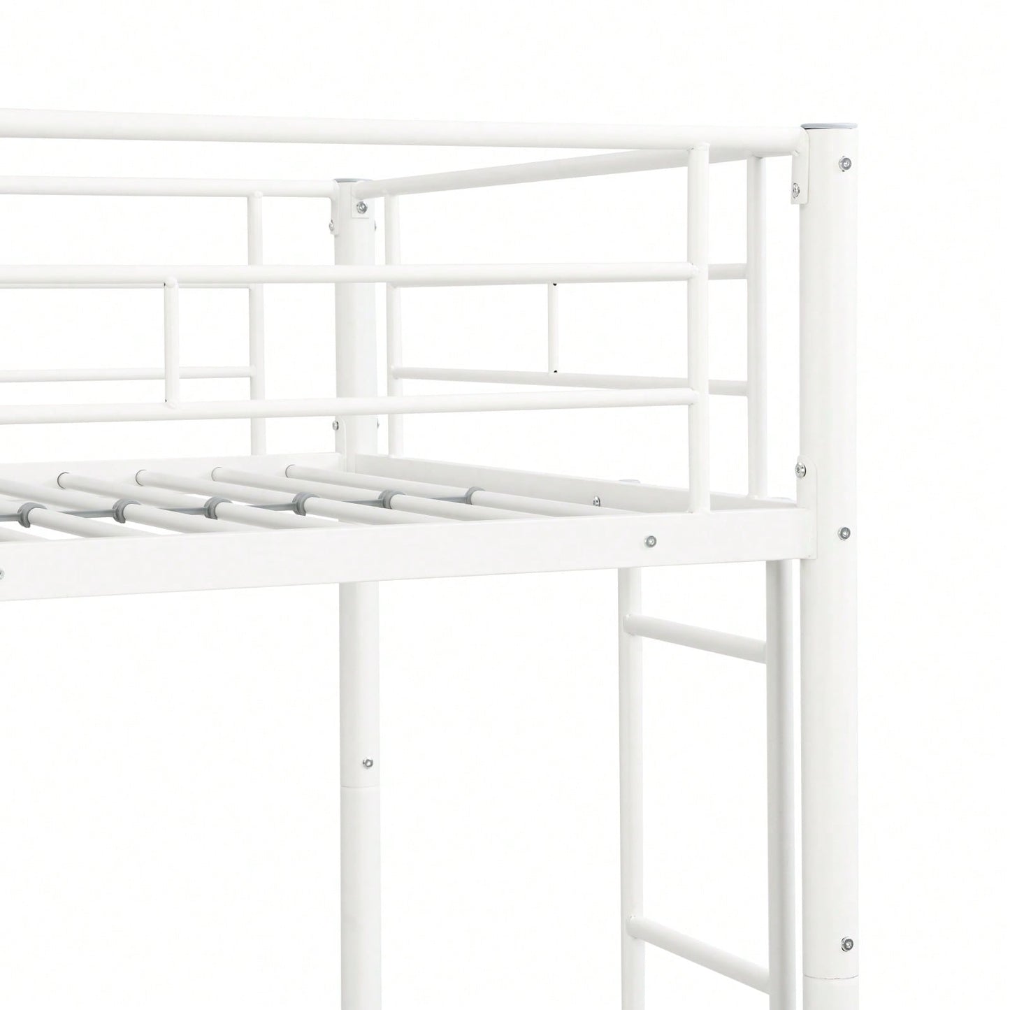 White Metal Twin Over Twin Bunk Bed with Trundle Safe Stairs Space Saving Design Easy Assembly Sturdy Frame 350 Lbs Weight Limit