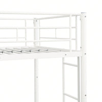 White Metal Twin Over Twin Bunk Bed with Trundle Safe Stairs Space Saving Design Easy Assembly Sturdy Frame 350 Lbs Weight Limit