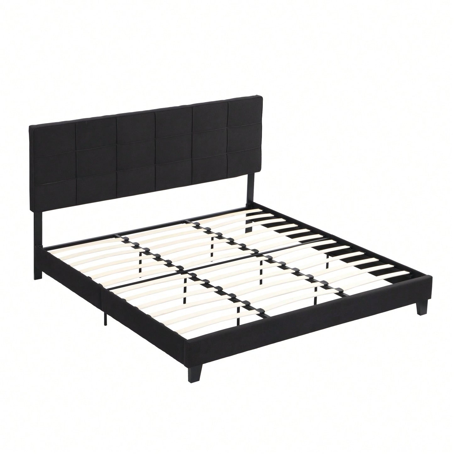 King Size Upholstered Linen Platform Bed Frame with Wood Slat Support for Memory Foam and Traditional Mattresses Easy Assembly