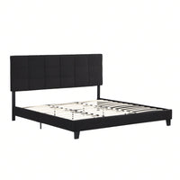 King Size Upholstered Linen Platform Bed Frame with Wood Slat Support for Memory Foam and Traditional Mattresses Easy Assembly