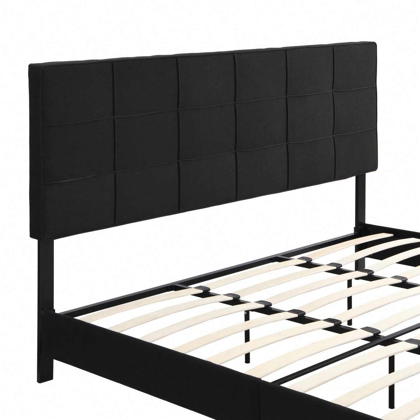 King Size Upholstered Linen Platform Bed Frame with Wood Slat Support for Memory Foam and Traditional Mattresses Easy Assembly