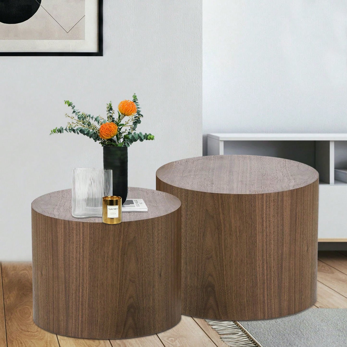 Round Nesting Coffee Tables Set of 2 for Small Spaces No Assembly Required Living Room Accent Tables 19 and 15 Inches