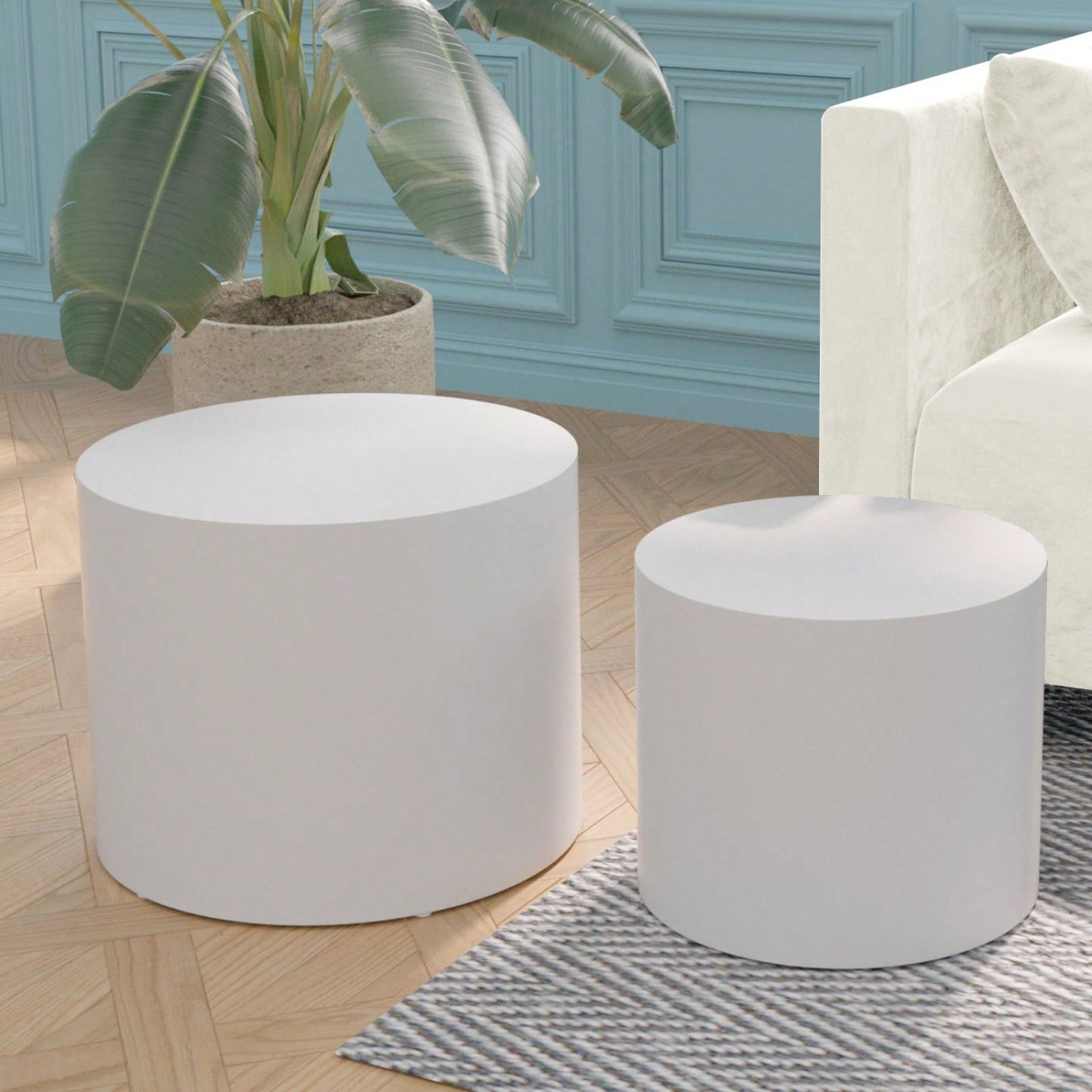 Round Nesting Coffee Tables Set of 2 for Small Spaces No Assembly Required Living Room Accent Tables 19 and 15 Inches
