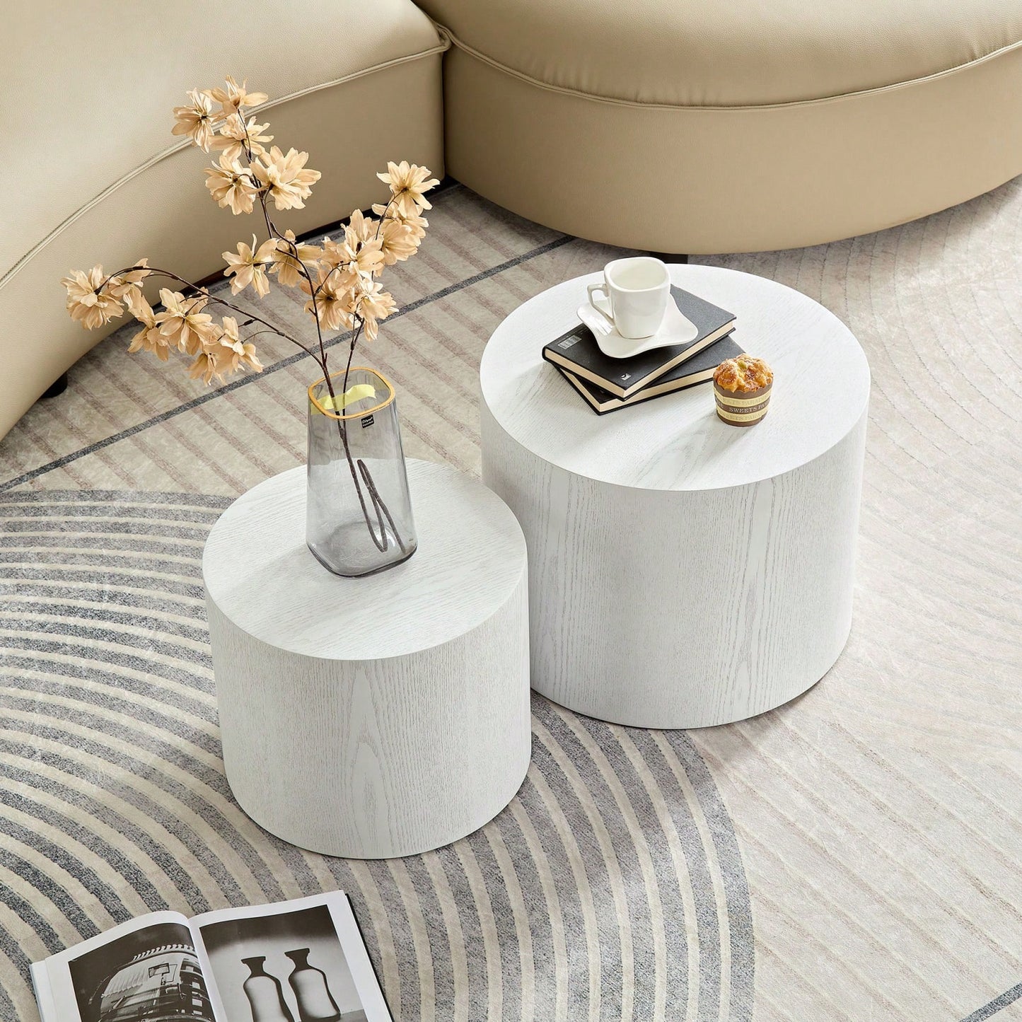Round Nesting Coffee Tables Set of 2 for Small Spaces No Assembly Required Living Room Accent Tables 19 and 15 Inches