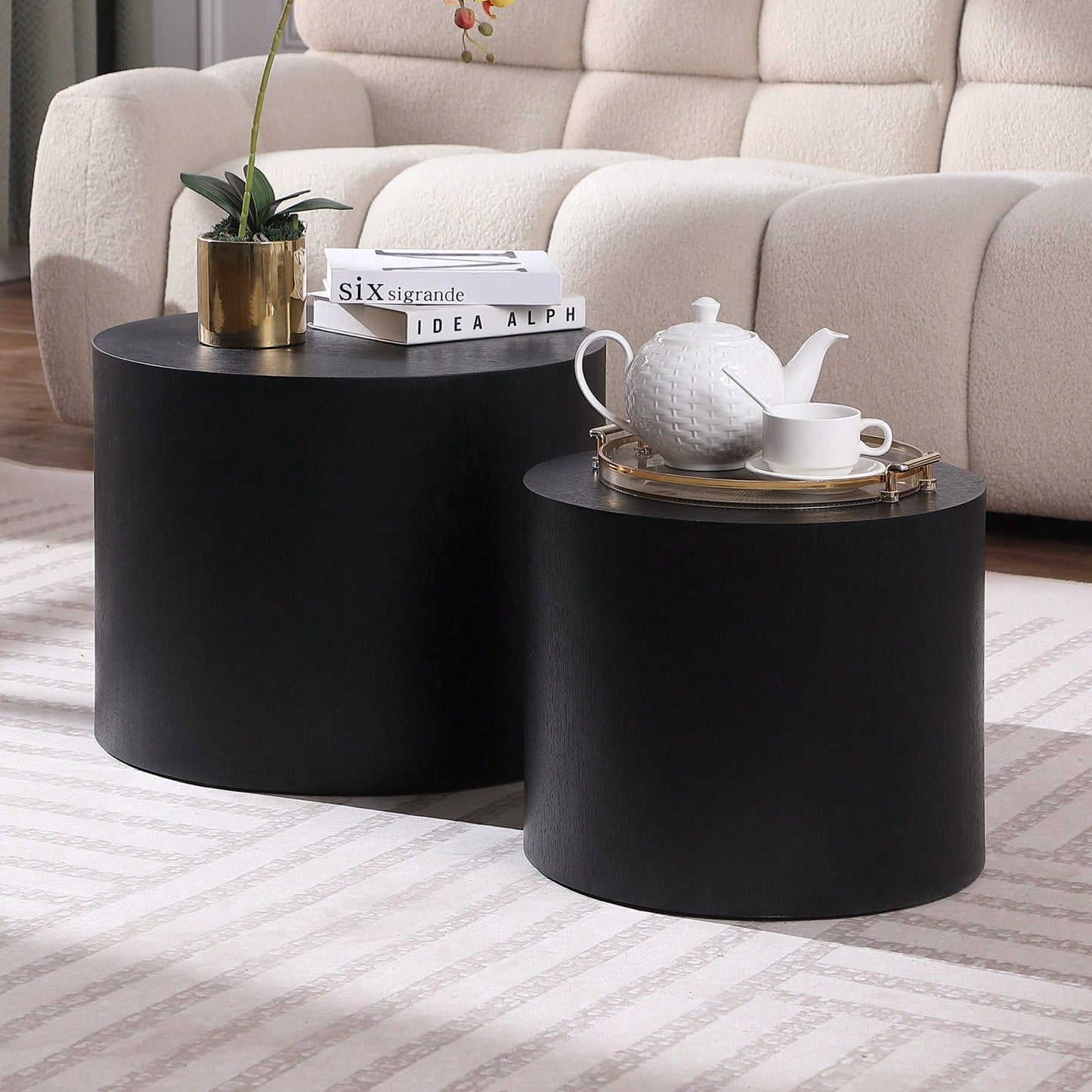 Round Nesting Coffee Tables Set of 2 for Small Spaces No Assembly Required Living Room Accent Tables 19 and 15 Inches