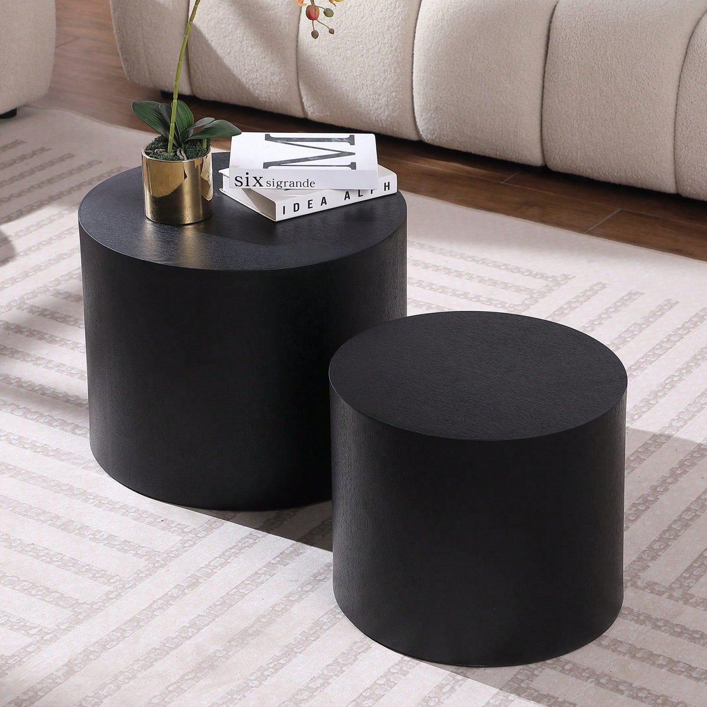 Round Nesting Coffee Tables Set of 2 for Small Spaces No Assembly Required Living Room Accent Tables 19 and 15 Inches