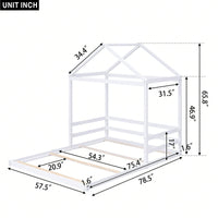 Full Size House Bed Frame With Guardrail For Kids, No Box Spring Needed, Solid Wood Platform Bed With Slat Support, Easy Assembly