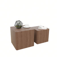 Nesting Coffee Tables Set of 2 with Walnut and Oak Trim Space-Saving MDF Side Tables for Living Room and Bedroom