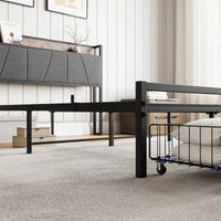 Upholstered Full Size Platform Bed Frame with Storage Headboard USB Charging Station and Under Bed Storage