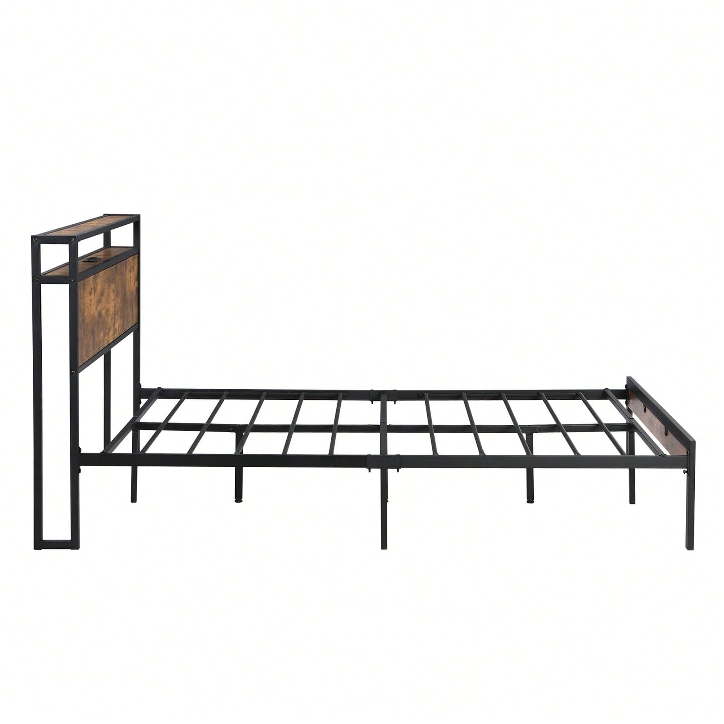 Metal Platform Bed Frame With Wooden Headboard And Footboard, Strong Steel Metal Structure, Under-Bed Storage, No Box Spring Needed, King