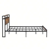 Metal Platform Bed Frame With Wooden Headboard And Footboard, Strong Steel Metal Structure, Under-Bed Storage, No Box Spring Needed, King