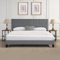King Size Upholstered Platform Bed Frame With Button Tufted Linen Fabric Headboard, No Box Spring Needed, Wood Slat Support, Easy Assembly