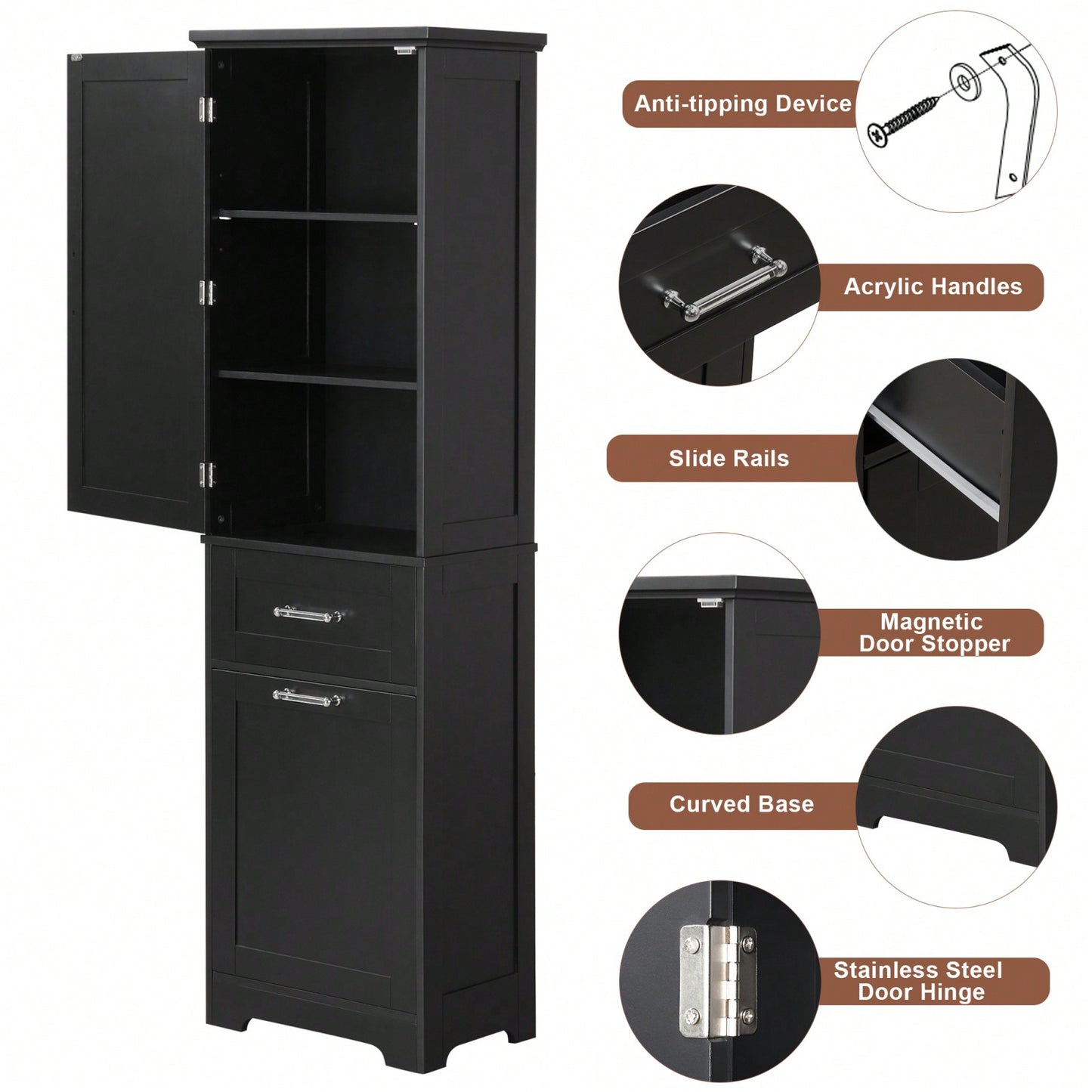 Tall Freestanding Bathroom Storage Cabinet with Adjustable Shelves and Drawers for Organizing Essentials