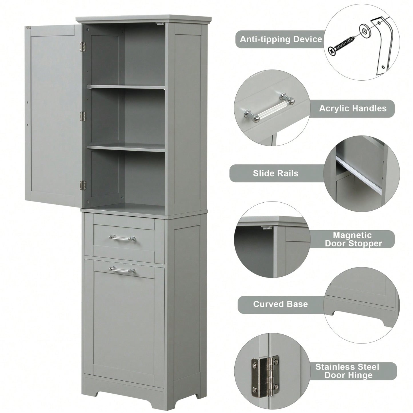 Tall Freestanding Bathroom Storage Cabinet with Adjustable Shelves and Drawers for Organizing Essentials