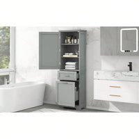 Tall Freestanding Bathroom Storage Cabinet with Adjustable Shelves and Drawers for Organizing Essentials