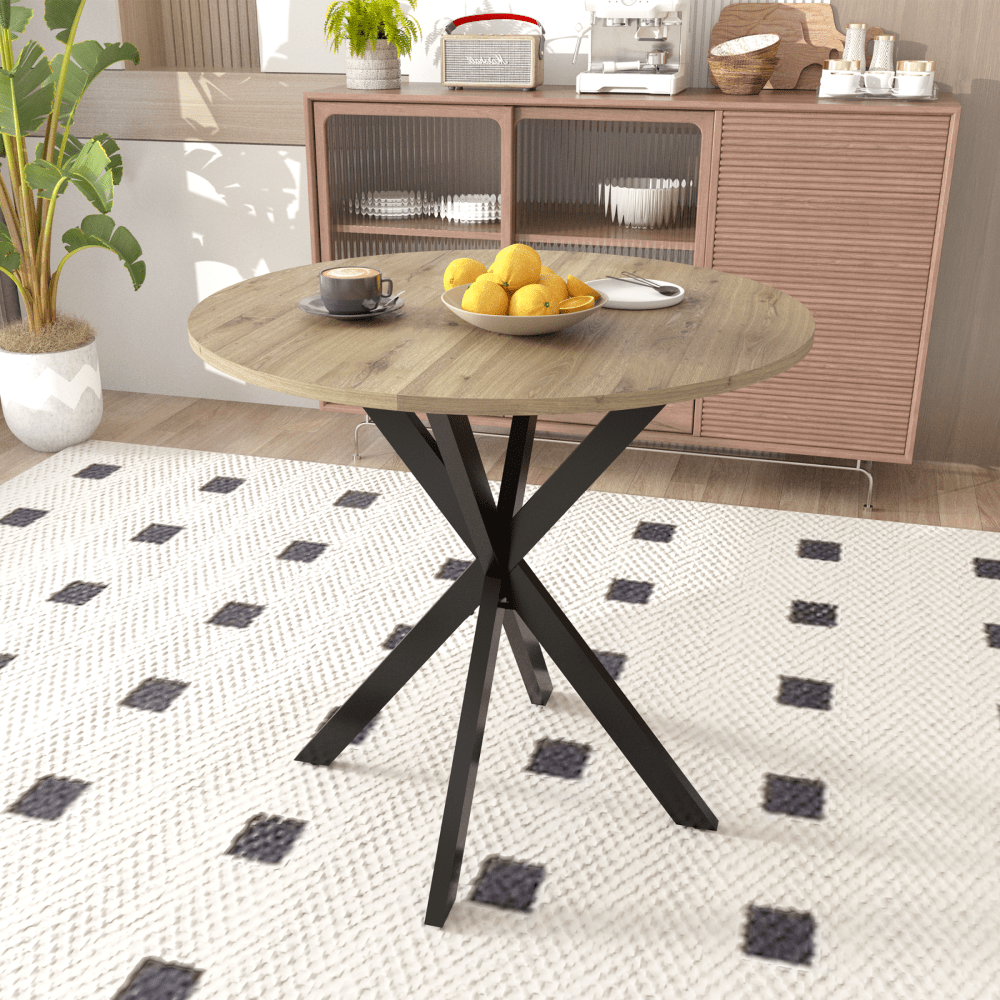 31.5 Inch Round Dining Table, Small Circle Kitchen Table With Metal Black Legs For 2-4 People, Modern Dining Room Table, Brown (Only Table)