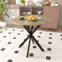 31.5 Inch Round Dining Table, Small Circle Kitchen Table With Metal Black Legs For 2-4 People, Modern Dining Room Table, Brown (Only Table)