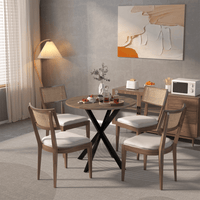 31.5 Inch Round Dining Table, Small Circle Kitchen Table With Metal Black Legs For 2-4 People, Modern Dining Room Table, Brown (Only Table)