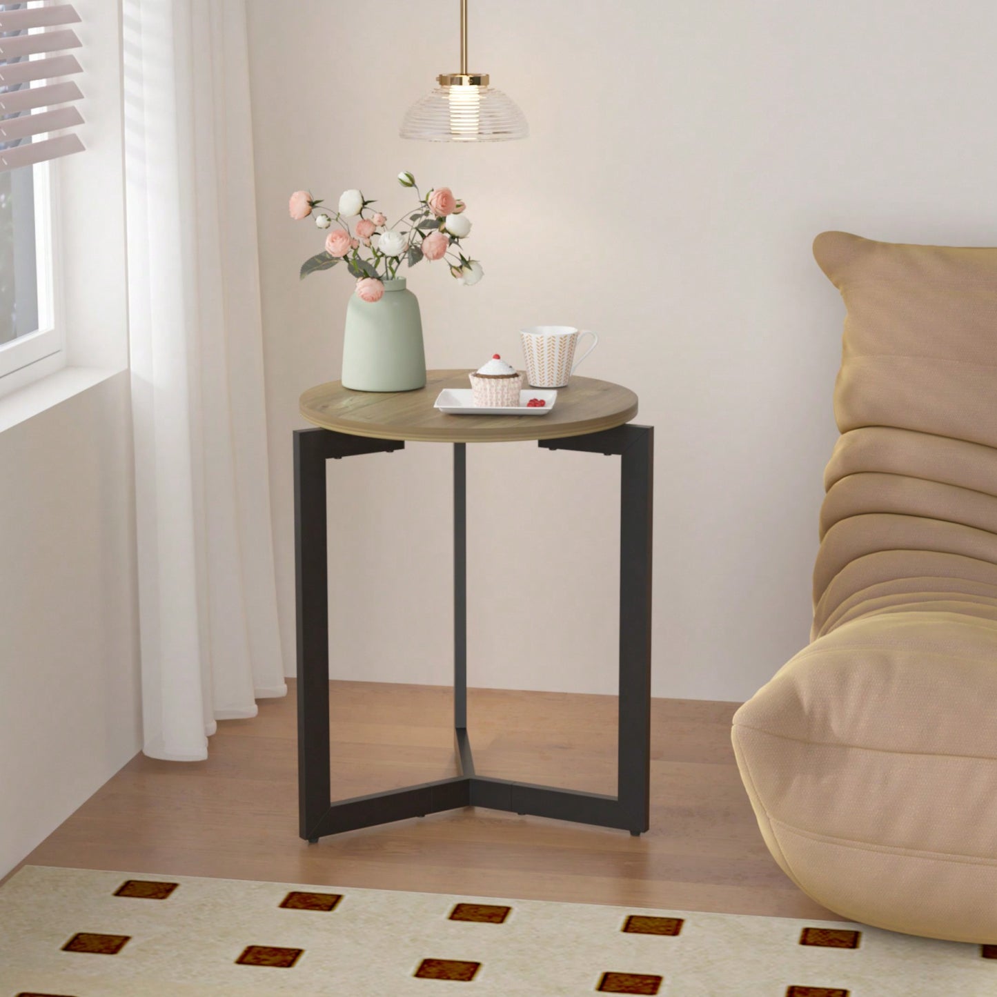 19.68''H Round Side Table, Round Accent End Table With Sturdy Metal Frame, Round Nightstand, For Living Room, Bedroom, Balcony, Office