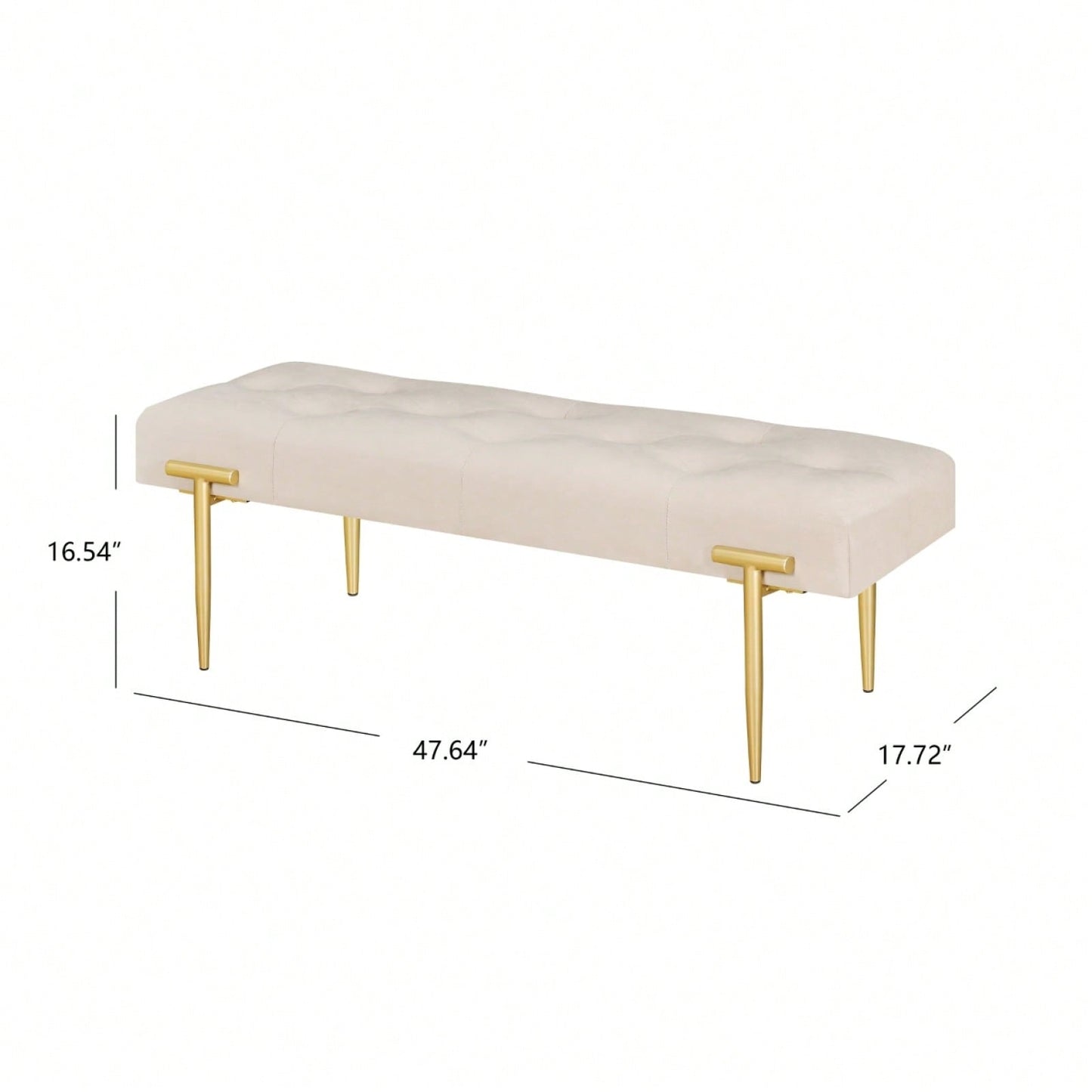 48'' Modern Ottoman Bench Velvet Bench Upholstered Footrest With Gold Metal Legs And Padded Seat For Bedroom Living Room Entryway