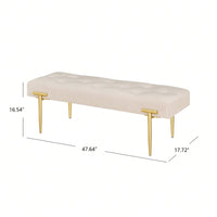 48'' Modern Ottoman Bench Velvet Bench Upholstered Footrest With Gold Metal Legs And Padded Seat For Bedroom Living Room Entryway