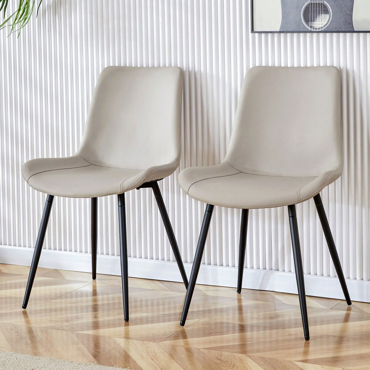 Modern Faux Leather Dining Chairs Set of 4 with Backrest Cushion and Black Metal Legs for Kitchen Restaurant Bedroom Office