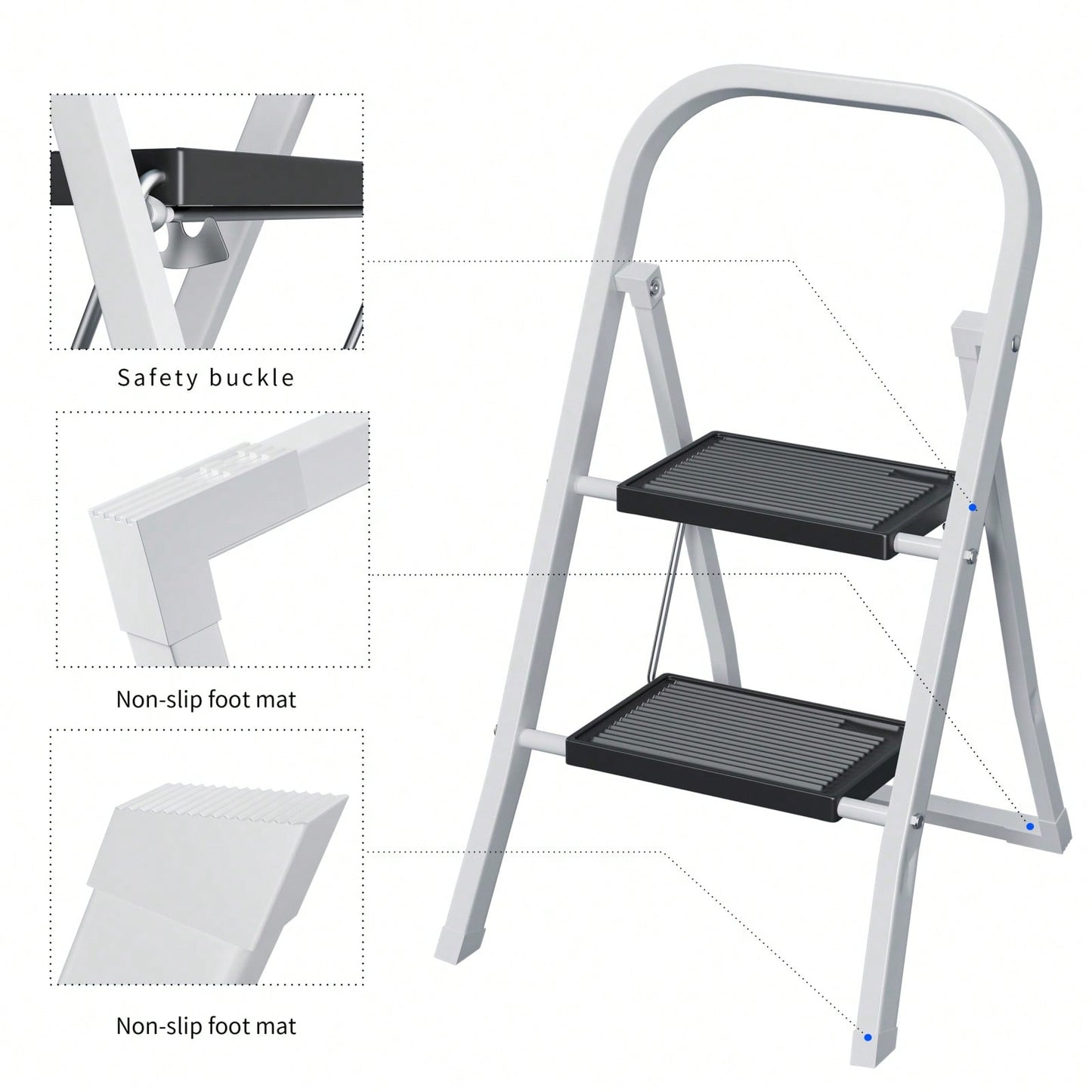 Sturdy 2 Step Ladder with Anti-Slip Pedal 330lbs Capacity Space Saving Design for Home Kitchen Office