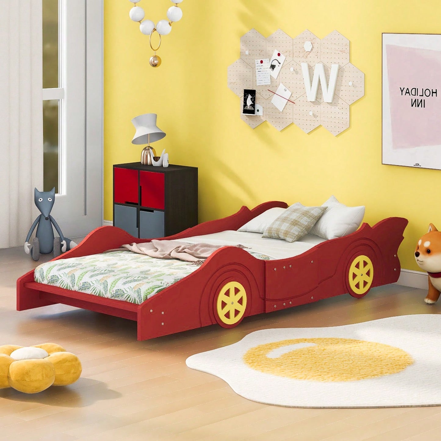 Twin Size Race Car-Shaped Platform Bed With Wheels