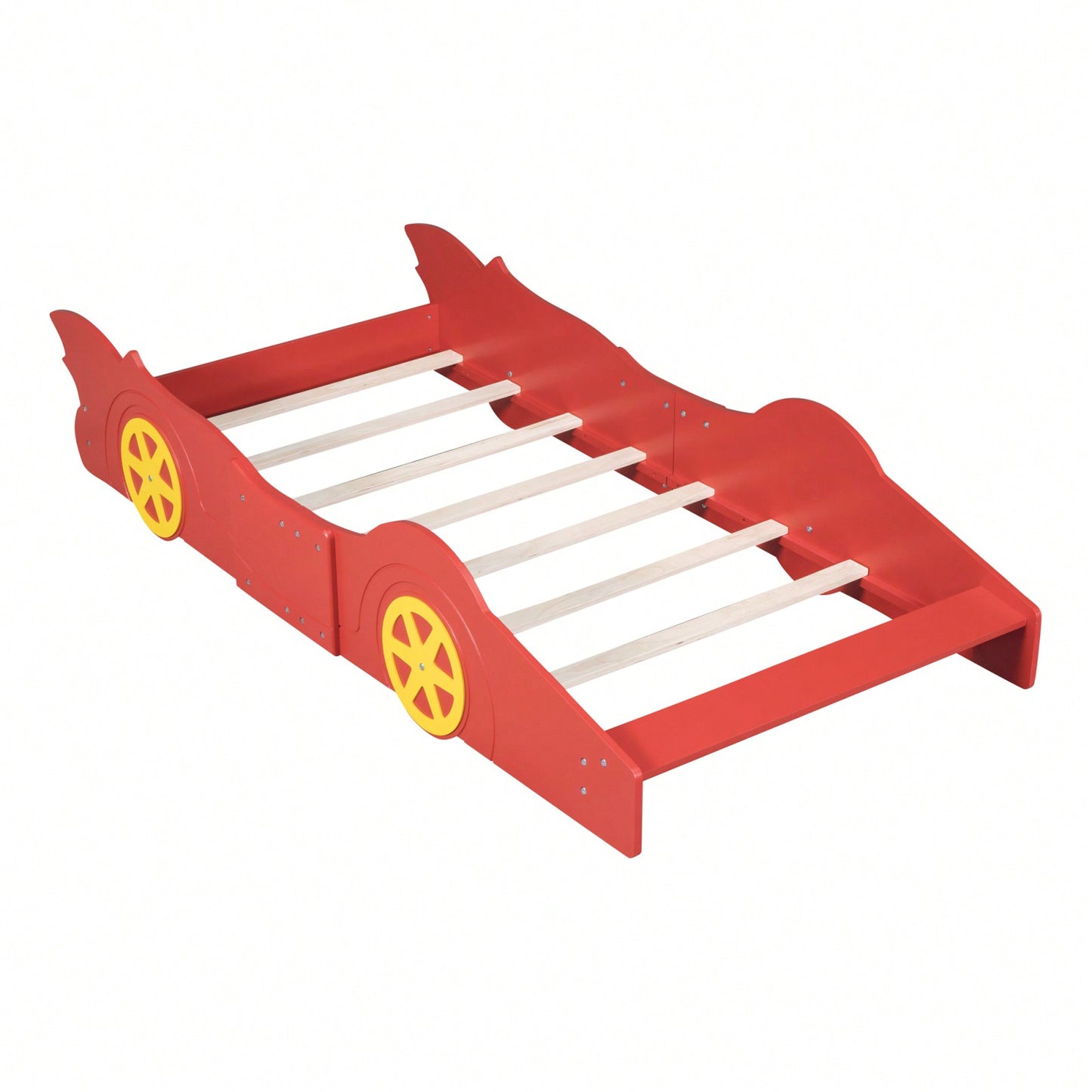 Twin Size Race Car-Shaped Platform Bed With Wheels