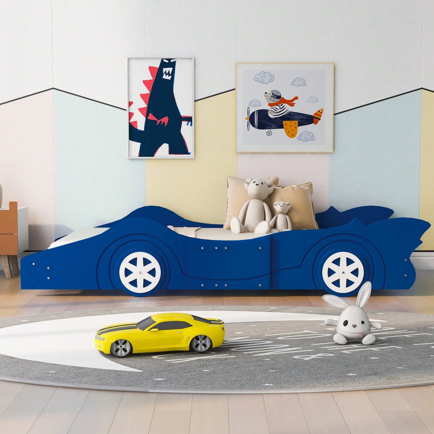 Twin Size Race Car-Shaped Platform Bed With Wheels