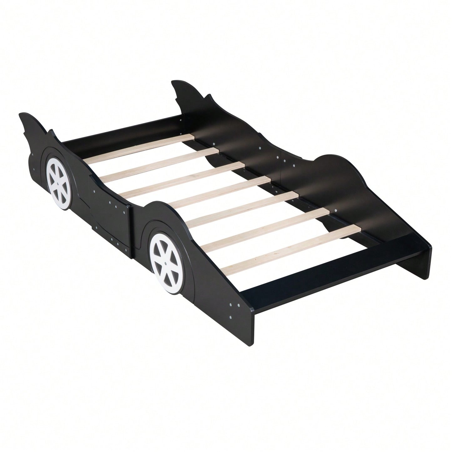 Twin Size Race Car-Shaped Platform Bed With Wheels