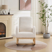 Polyester Glider Chair With High Back And Side Pocket, Rocking Accent Armchair With Rubber Wood Legs For Nursery/Bedroom