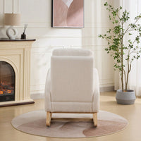 Polyester Glider Chair With High Back And Side Pocket, Rocking Accent Armchair With Rubber Wood Legs For Nursery/Bedroom