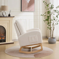 Polyester Glider Chair With High Back And Side Pocket, Rocking Accent Armchair With Rubber Wood Legs For Nursery/Bedroom