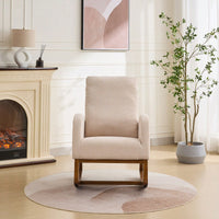 Polyester Glider Chair With High Back And Side Pocket, Rocking Accent Armchair With Rubber Wood Legs For Nursery/Bedroom