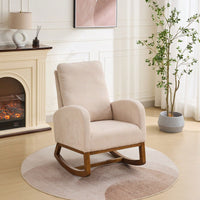 Polyester Glider Chair With High Back And Side Pocket, Rocking Accent Armchair With Rubber Wood Legs For Nursery/Bedroom