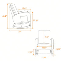 Polyester Glider Chair With High Back And Side Pocket, Rocking Accent Armchair With Rubber Wood Legs For Nursery/Bedroom