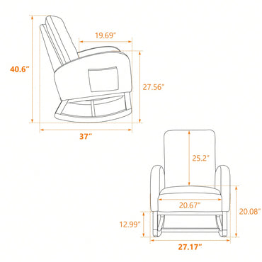 Polyester Glider Chair With High Back And Side Pocket, Rocking Accent Armchair With Rubber Wood Legs For Nursery/Bedroom