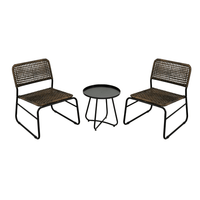 3 Piece Patio Furniture Set, Small Outdoor Wicker Rattan Chairs With Round Table For Balcony, Porch, Garden, Backyard, Lawn