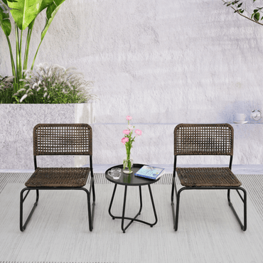 3 Piece Patio Furniture Set, Small Outdoor Wicker Rattan Chairs With Round Table For Balcony, Porch, Garden, Backyard, Lawn