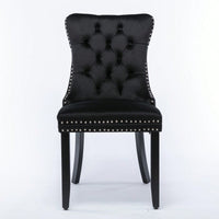 Modern, High-End Tufted Solid Wood Contemporary Velvet Upholstered Dining Chair With Wood Legs Nailhead Trim 2-Pcs Set