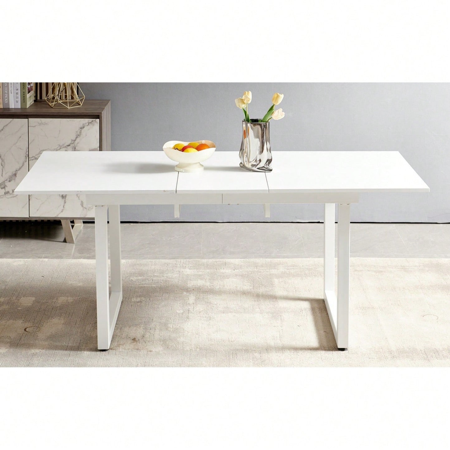 Modern Space Saving Kitchen Table For Living Room, Extendable Dining Table With Metal Leg