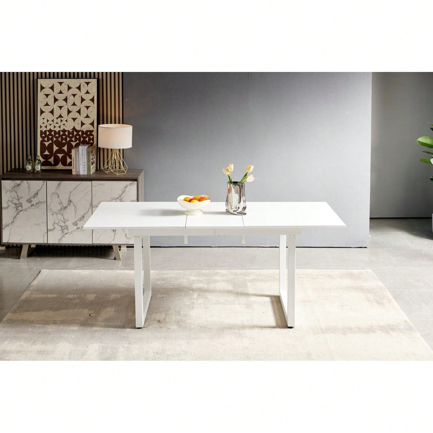 Modern Space Saving Kitchen Table For Living Room, Extendable Dining Table With Metal Leg