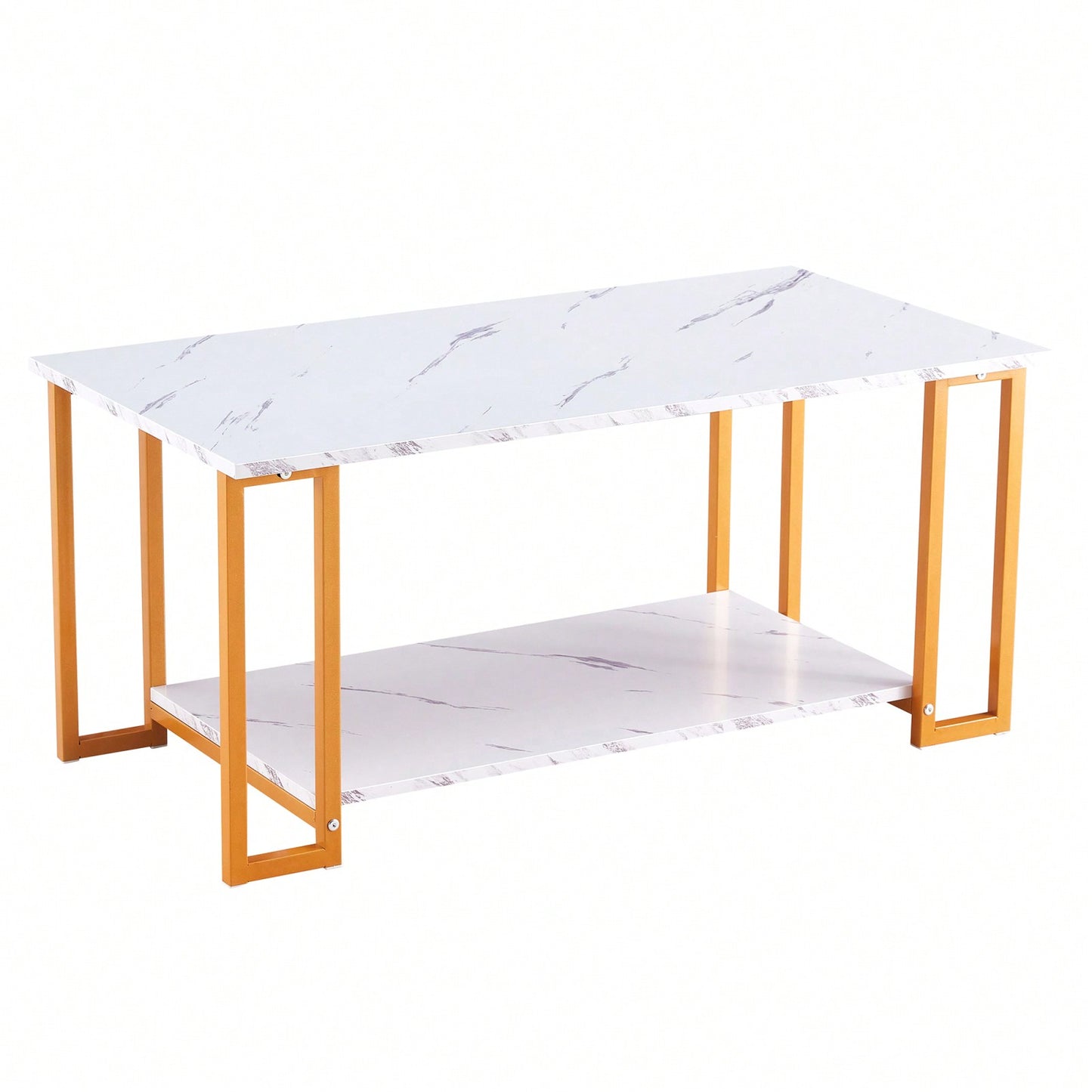 Elegant Marble Top Rectangle Coffee Table with Gold Metal Legs for Living Room and Office
