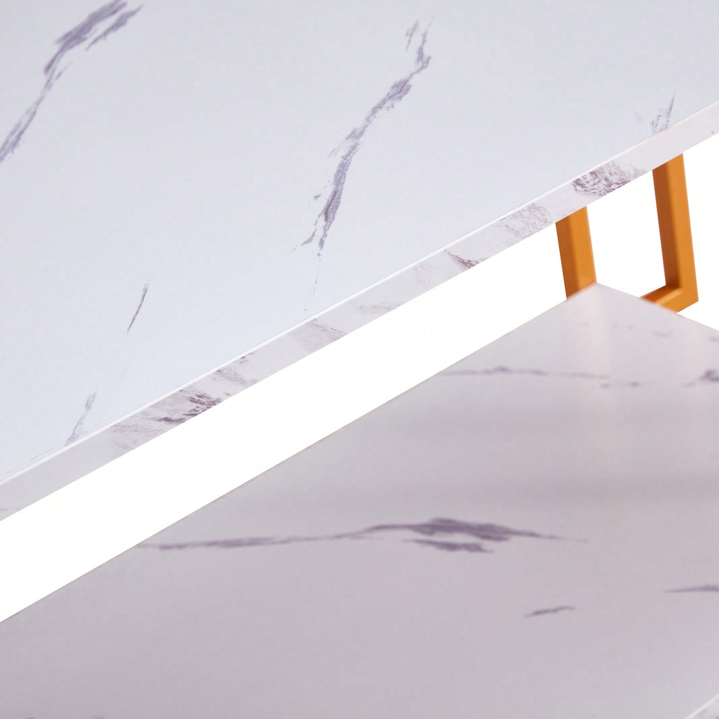 Elegant Marble Top Rectangle Coffee Table with Gold Metal Legs for Living Room and Office