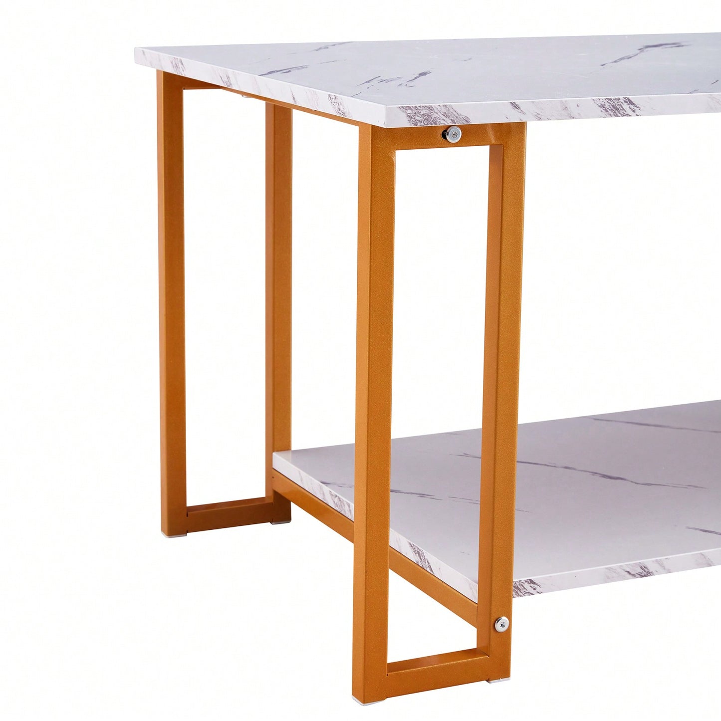 Elegant Marble Top Rectangle Coffee Table with Gold Metal Legs for Living Room and Office