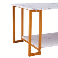 Elegant Marble Top Rectangle Coffee Table with Gold Metal Legs for Living Room and Office