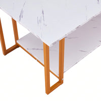 Elegant Marble Top Rectangle Coffee Table with Gold Metal Legs for Living Room and Office