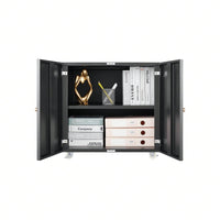 Black 2 Door Steel Copier Stand Mobile Pedestal File Printer Stand